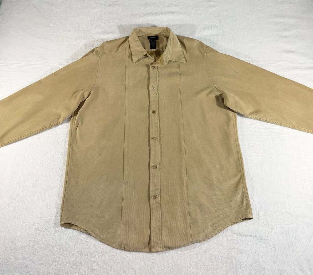 Claiborne Mens XL Beige Corduroy Long Sleeve Button Up Collared Shirt